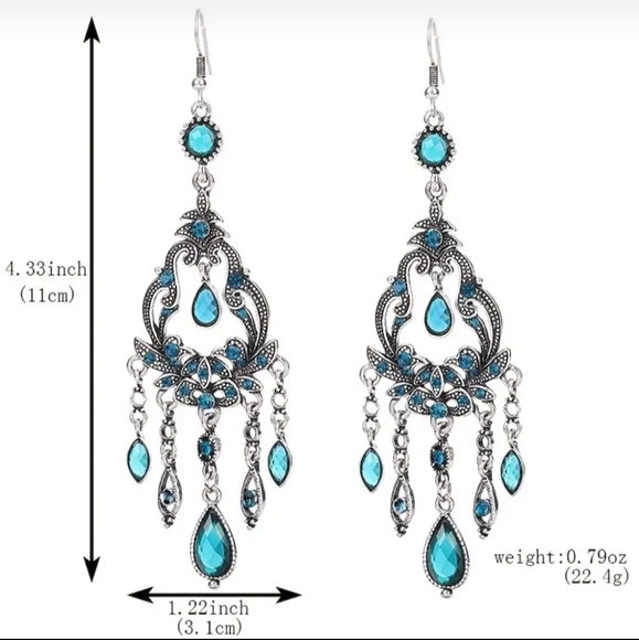 Longline Drop Ear Textured Water Drop Vintage Earrings. - Picture 2 of 7